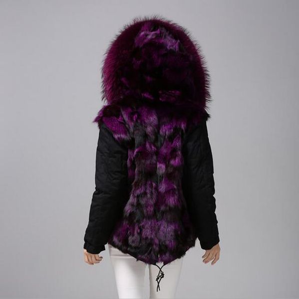 short style outerwear purple raccoon fur trim meifeng brand purple fox fur lining black mini parkas female snow coats cold resistant